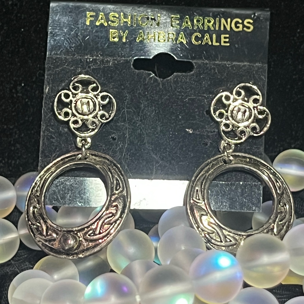 Vintage Ahdra Cale Silver Tone Filigree Drop Earrings